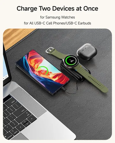 Miniatura 2 de Cargador de reloj portátil, 6000mAh 2 en 1, cargador portátil para Galaxy Watch 8/8 Classic/7/Ultra/6/6 Classic/5 Pro/5/4/3/Active 2, para Samsung