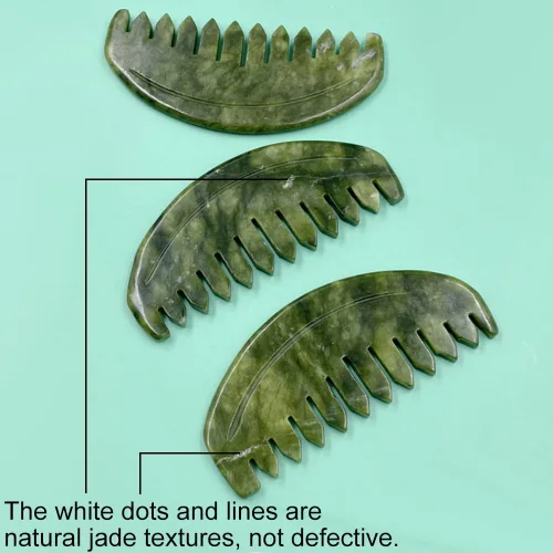 Miniatura 7 de Gua Sha Peine, jade de piedra guasha natural, peine de masaje para el cuidado del cuero cabelludo, herramienta de masaje para raspado corporal Gua