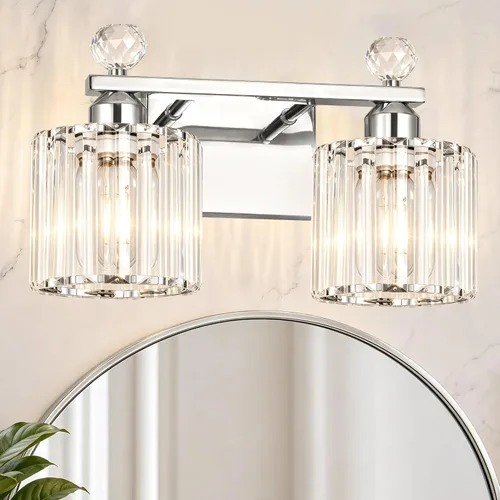 Miniatura 11 de Lxybcce Moderna lámpara de tocador de baño de cristal, 14 pulgadas, 2 luces, accesorios de luz negra sobre el espejo, fácil instalación e