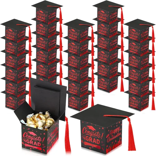 Miniatura 10 de Chuangdi 30 cajas de dulces de fiesta de felicitaciones graduadas, caja de casquillo de bricolaje con borlas para regalo de graduación, suministros