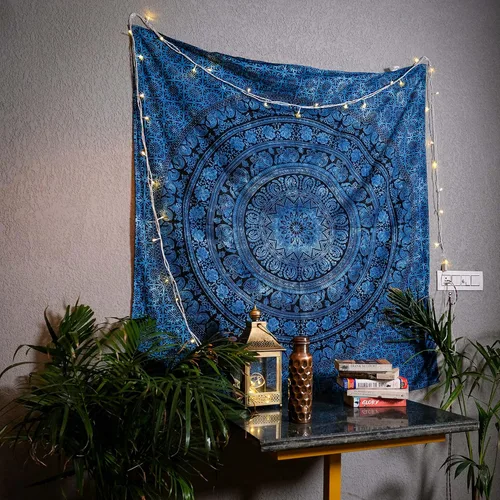 Miniatura 11 de Craft Trade - Tapiz de algodón indio con mandala para pared, decoración estética boho hippie para sala de estar, meditación y dormitorio - Amarillo