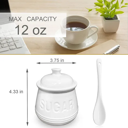 Miniatura 2 de Azucarero con tapa y cuchara, recipientes de cerámica para encimera, tarro de azúcar, accesorios de barra de café, soporte para azúcar cubierto