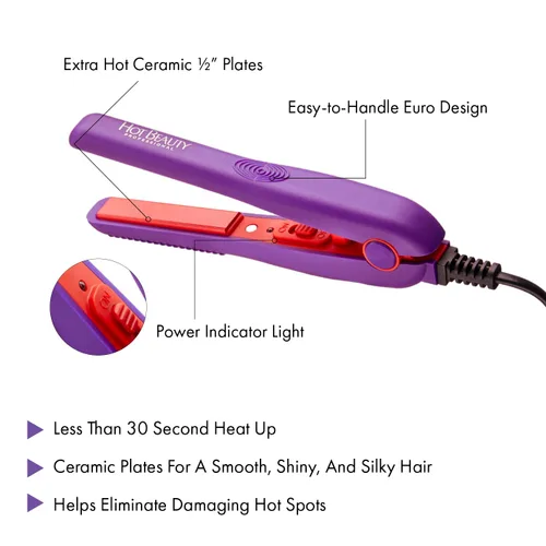 Miniatura 2 de Hot Beauty Mini plancha plana profesional de cerámica de 1/2 pulgada, antiencrespamiento, calentamiento rápido, estilo versátil para cabello rizado