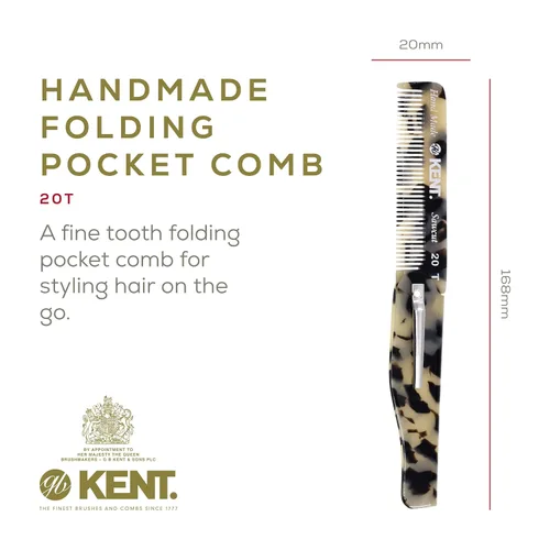 Miniatura 2 de Kent 20T TW - Peine de bolsillo plegable hecho a mano para hombres, peine alisador de pelo de dientes finos para el cuidado diario del cabello