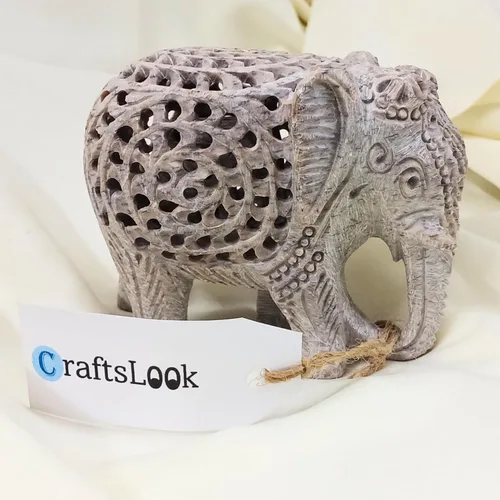 Miniatura 5 de Estatuilla de elefante tallada con escultura de elefante madre con estatua interior de bebé de 4 pulgadas, hecha a mano en Jali o calado de un solo