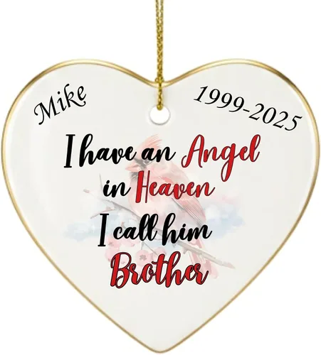 Miniatura 20 de Adorno de Navidad conmemorativo personalizado 2025 – Recuerdo de cerámica en forma de corazón – Tengo un ángel en el cielo I Call Her Primo – Regalo