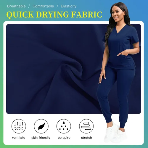 Miniatura 3 de niaahinn Conjunto de ropa quirúrgica clásica con cuello en V y pantalón deportivo de yoga, uniforme médico de enfermería