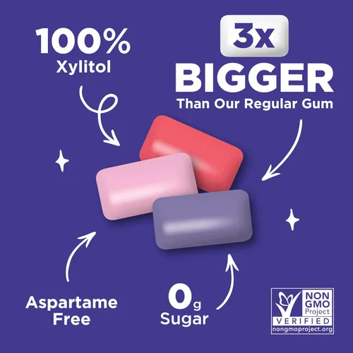 Miniatura 5 de PUR Goma Jumbo Chicle sin Aspartame 100% Xilitol Sabor Natural de Chicle de Masticar, Uva, Sandía, 20 Piezas (Paquete de 10)