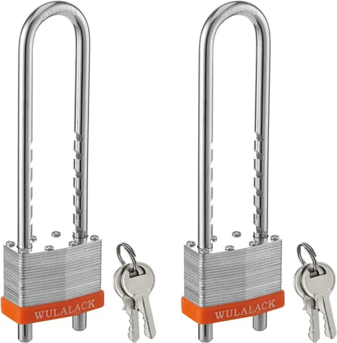 Miniatura 7 de Candado con Llave, WULALACK Candado de Acero Laminado Resistente de 2 Pulgadas de Ancho con Grillete Ajustable, Candado de Grillete Largo con 2