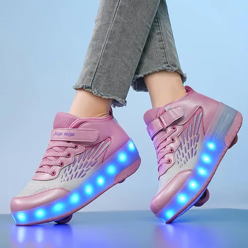 Miniatura 12 de Tenis con ruedas para niños y niñas, tenis deportivos recargables con luz LED para principiantes, el mejor regalo