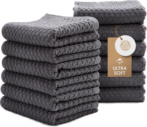 Miniatura 11 de Wealuxe Paquete de 12 toallas de cocina superabsorbentes, 100 % algodón, 450 GSM, gruesas, lavables a máquina, para secar la cocina, limpieza, Blanco
