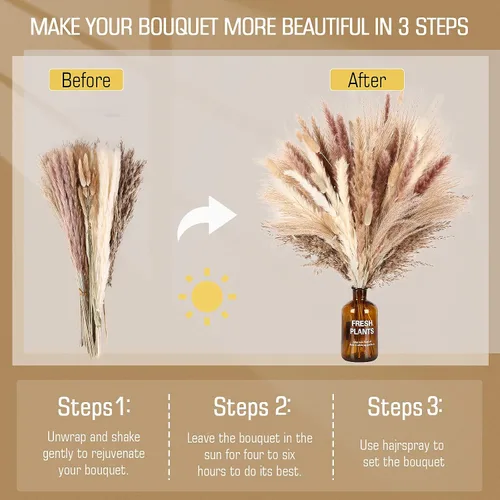 Miniatura 6 de N&T NETING - Decoración de hierba de pampa seca, hierba de pampa blanca, pampa marrón, cola de conejo, caña, flores de hierba de pompas secas