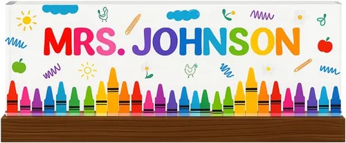 Miniatura 11 de Placa de nombre personalizada para escritorio para profesores, placa de nombre de acrílico personalizada para maestros con base de madera, letrero