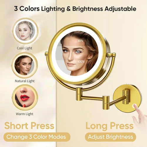 Miniatura 3 de GURUN Espejo de maquillaje con aumento de 8.5 pulgadas con 3 luces LED regulables, espejo de tocador de doble cara con control táctil para baño