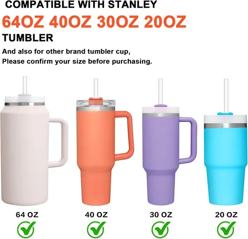 Miniatura 3 de Popote de repuesto apto para lavavajillas para Stanley Cup de 64 onzas, 40 onzas, 30 onzas, 12 popotes reutilizables largos transparentes