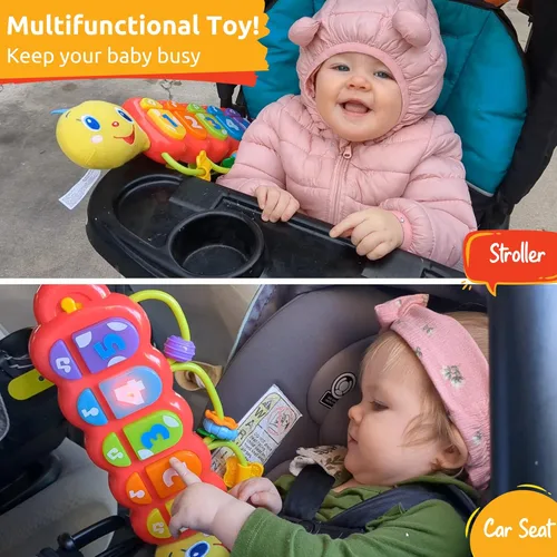 Miniatura 2 de KiddoLab Lira - Juguete musical para bebé con luces y música, oruga interactiva giratoria y anillos apilables para bebés de más de 3 meses, cabeza