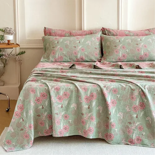 Miniatura 17 de FADFAY Juego de sábanas tamaño King, 100% algodón, elegante ropa de cama de granja con hojas verdes menta y flores blancas, sábana suave