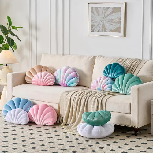 Miniatura 3 de XIAIJIA Seashell - Almohada decorativa con forma de concha marina, almohada de lanzar con forma de concha, almohada de playa con inserto 3D