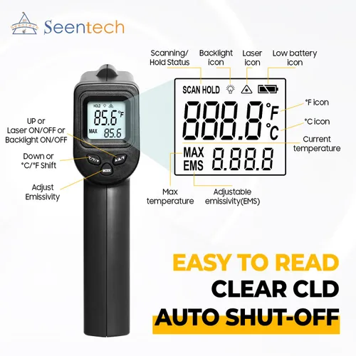 Miniatura 3 de Seentech DT8380BH Termómetro infrarrojo industrial - Probador de temperatura sin contacto para uso en cocina e industrial, rango de -50°C a 380°C