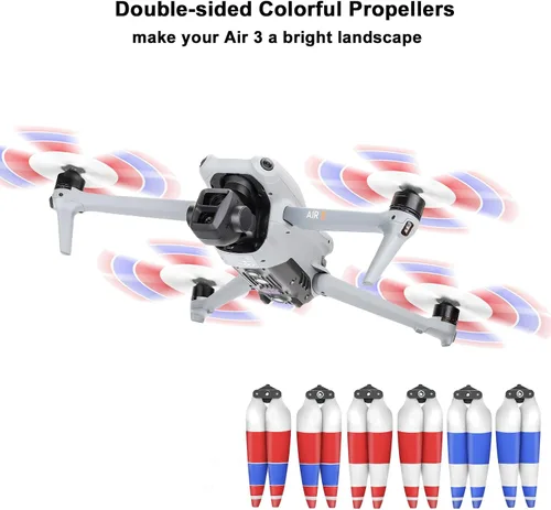 Miniatura 3 de Hélices para DJI Air 3 Drone, 8747F Reducción de ruido silenciosa Hélice de liberación rápida Air 3 cuchillas coloridas de repuesto, 2 pares