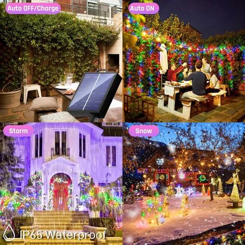Miniatura 8 de Guirnalda de luces solares de Navidad actualizadas para exteriores, impermeables, paquete de 2 unidades en total de 144 pies, 400 luces LED