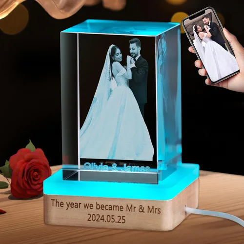 Miniatura 10 de Foto personalizada en cristal 3D, marcos de fotos de cristal personalizables, regalos personalizados con tu propia foto, aniversario de boda