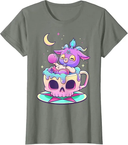 Miniatura 13 de Kawaii Pastel Goth Cute espeluznante Pentáculo Baphomet - Camiseta de cabra, Negro