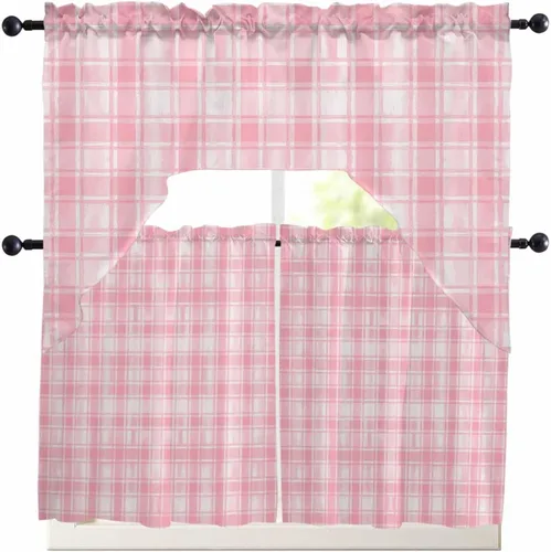 Miniatura 11 de Cortinas de cocina con cenefa roja a cuadros de acuarela, cenefa con bolsillo para barra, paneles de cortina para dormitorio, sala de estar, baño
