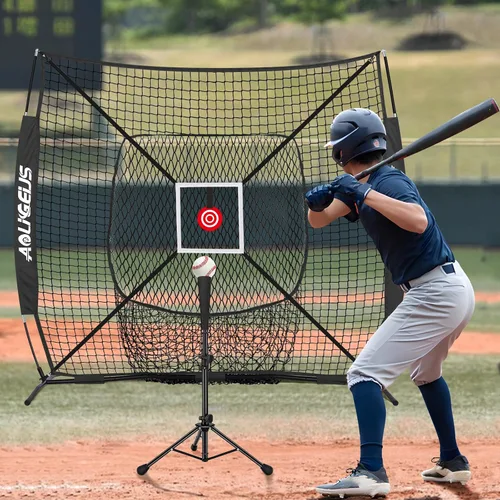 Miniatura 5 de Red de práctica de sóftbol de béisbol de 6 x 6 pies, red de lanzamiento, red de bateo, con zona de golpe de bonificación, objetivo y marco de arco