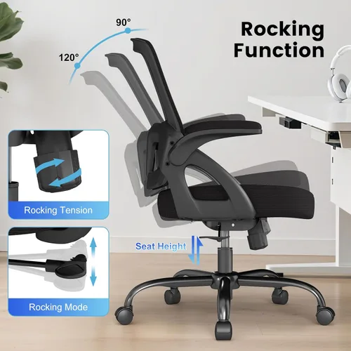 Miniatura 6 de AnyGod Ergonomic Office Chair with Lumbar Support, Height Adjustable Executive Chair in Faux Leather, Desk Chair with Folding Armrests, Load