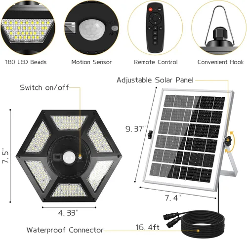 Miniatura 7 de Deogos Luces colgantes solares, luces solares de doble cabezal con sensor de movimiento para exteriores, 180 luces LED solares para interiores
