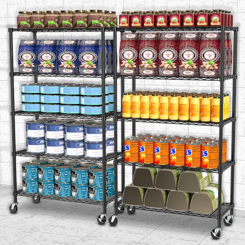 Miniatura 8 de Folews Estantes de almacenamiento de 5 niveles con ruedas – Estantería de alambre ajustable, estantes de metal para almacenamiento, estante