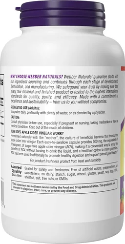 Miniatura 3 de Webber Naturals Cápsulas de vinagre de sidra de manzana, ACV con madre, 1500 mg por porción, alta potencia, 240 cápsulas = 80 porciones, soporte