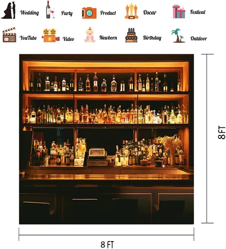 Miniatura 2 de Telones de fondo de bar de 5 x 3 pies para fotografía, vinilo para bebidas de vino, fondo de alcohol, cafetería, restaurante, estante de bebidas
