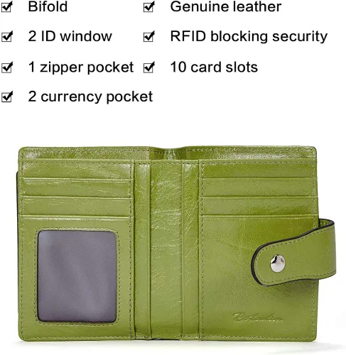 Miniatura 5 de BOSTANTEN - Billetera de cuero para mujer con bloqueo RFID, pequeña, con cremallera, de bolsillo, para tarjetas, con ventana para documento