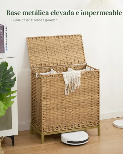 Miniatura 2 de SETVSON Cesta de ropa sucia con tapa de 132 L, (35 galones) cesta de ropa sucia con tapa, cesta de ropa sucia de ratán tejida a mano con pies Natural