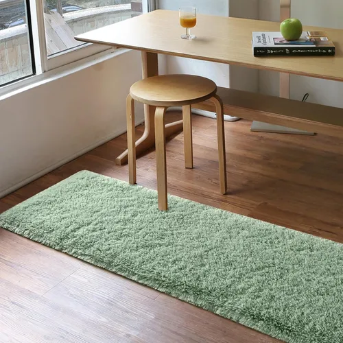 Miniatura 6 de Alfombras verdes suaves para dormitorio, alfombra de noche de 2 x 6 pies, alfombras esponjosas de felpa, alfombra de área moderna peluda para sala