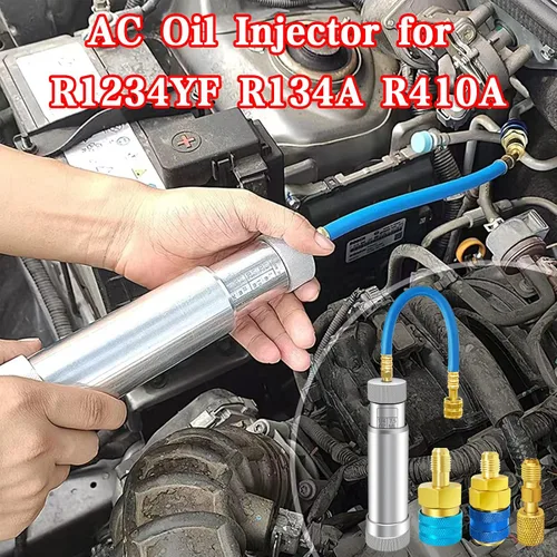 Miniatura 7 de Inyector de aceite de CA para R1234YF, R134A, R410A, inyector de aceite de tinte HVAC con conector SAE de 1/4", herramienta de inyector de aceite