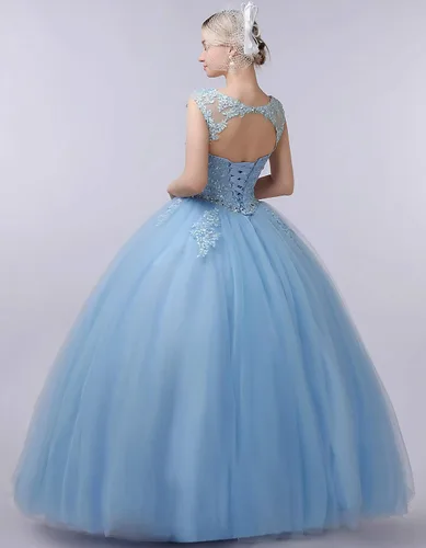 Miniatura 8 de CharmingBridal Vestidos de quinceañera de encaje con cuello barco, vestido de baile de princesa 2023