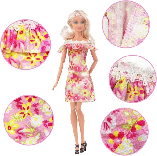 Miniatura 6 de 20 piezas de ropa y accesorios para muñecas hechos a mano, 3 vestidos de lentejuelas, 4 vestidos de moda, 3 tops y pantalones, trajes casuales, 10