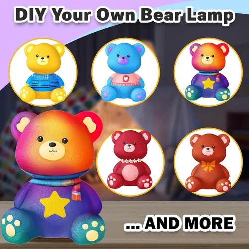 Miniatura 6 de FUNZBO Kit de lámpara para pintar tu propio oso – Suministros de arte y manualidades, kits de pintura para niños y adolescentes, juguete de luz