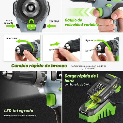 Miniatura 4 de WORKPRO Juego de herramientas para el hogar con taladro atornillador inalámbrico de iones de litio de 20V, kit de herramientas de reparación