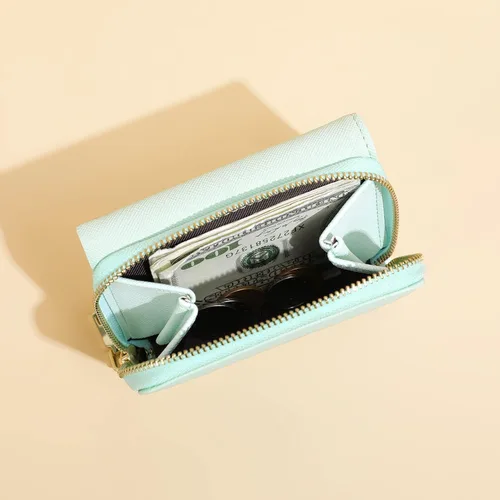 Miniatura 4 de JIUFENG Cartera corta con bloqueo RFID para mujer, multiusos, con cremallera, plegada, monederos, bolsas para múltiples tarjetas, organizador