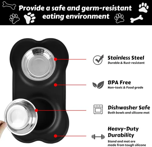 Miniatura 4 de AsFrost Cuencos para comida de perro de acero inoxidable Cuencos para mascotas y cuencos para agua de perro sin derrames ni deslizamiento, cuencos