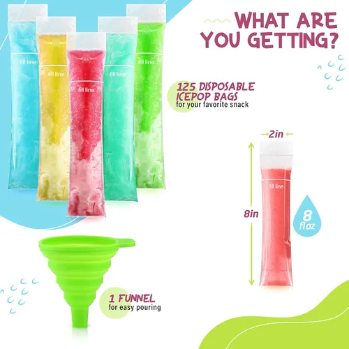 Miniatura 2 de Frozip 125 bolsas con modelos para palitos helados descartables, 8 x 2 pulg. Tubos de freezer sin BPA, sellos con cierre Para aperitivos