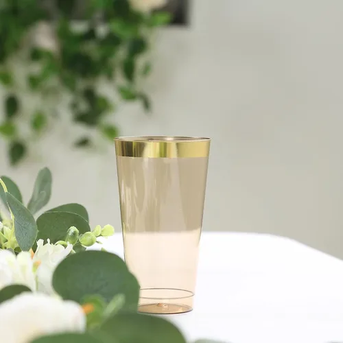 Miniatura 4 de Efavormart - Paquete de 12 vasos de plástico de 17 onzas con elegante borde dorado, vasos desechables de alta calidad para bodas, cenas de cosecha