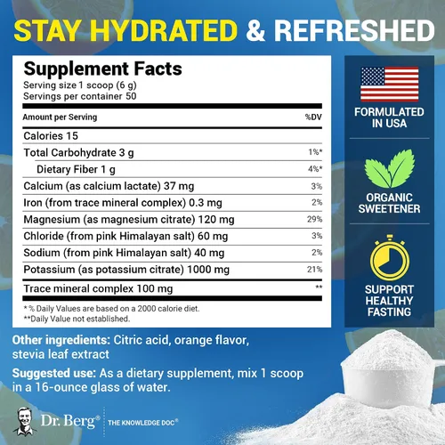Miniatura 3 de Dr. Berg Zero Sugar Hydration Keto Electrolyte Powder - Mejorado con 1000 mg de potasio y sal rosa real del Himalaya (no sal de mesa) - Suplemento