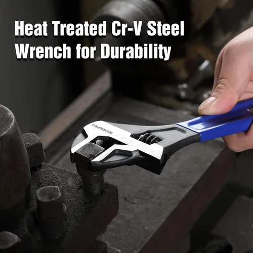 Miniatura 6 de WORKPRO Llave ajustable de 10 pulgadas, llave de mandíbula ancha de acero Cr-V con óxido negro, escalas métricas y SAE, para el hogar, garaje, Azul
