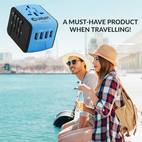 Miniatura 8 de Unidapt Adaptador de viaje universal, adaptador de enchufe internacional rápido 2,4A 4-USB enchufe de alimentación europeo, cargador de pared de CA