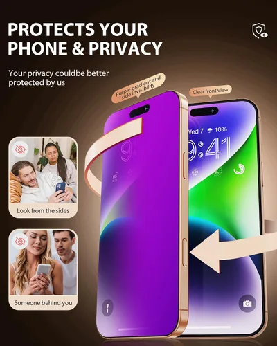 Miniatura 5 de PDDKISS Paquete de 2 protectores de pantalla de privacidad para iPhone 17 Pro Max de 6.9 pulgadas + paquete de 2 protectores de lente de cámara